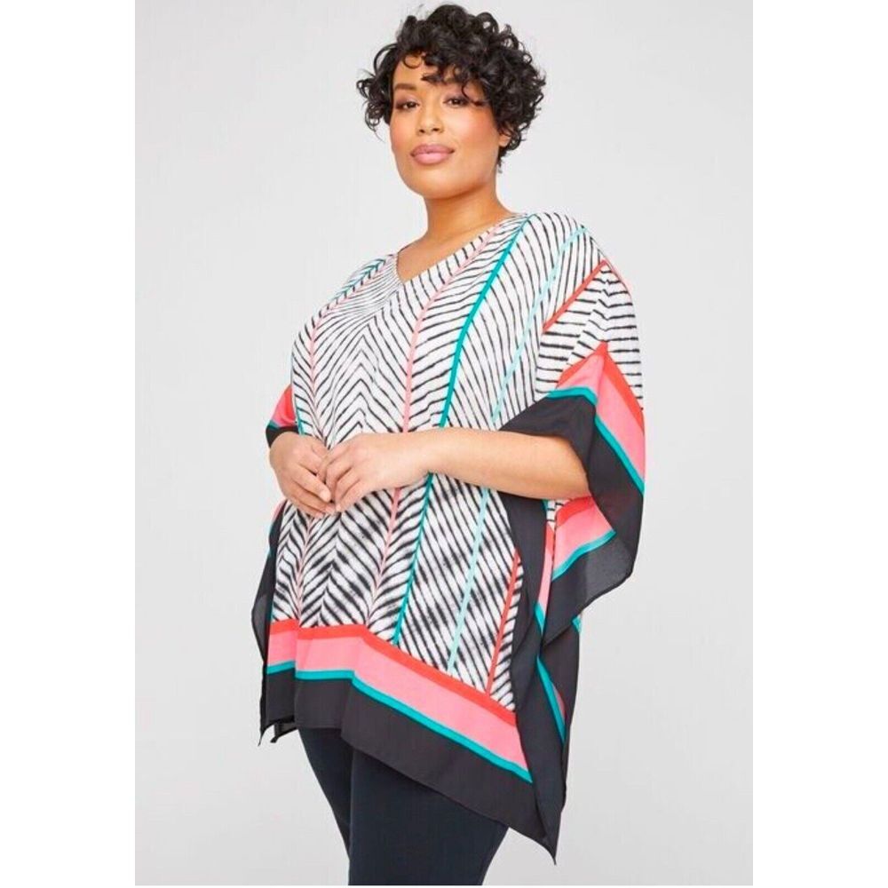 CATHERINE'S Plus Size‎ 0X/1X Ethnic Print Catalina Island Poncho NWT Light